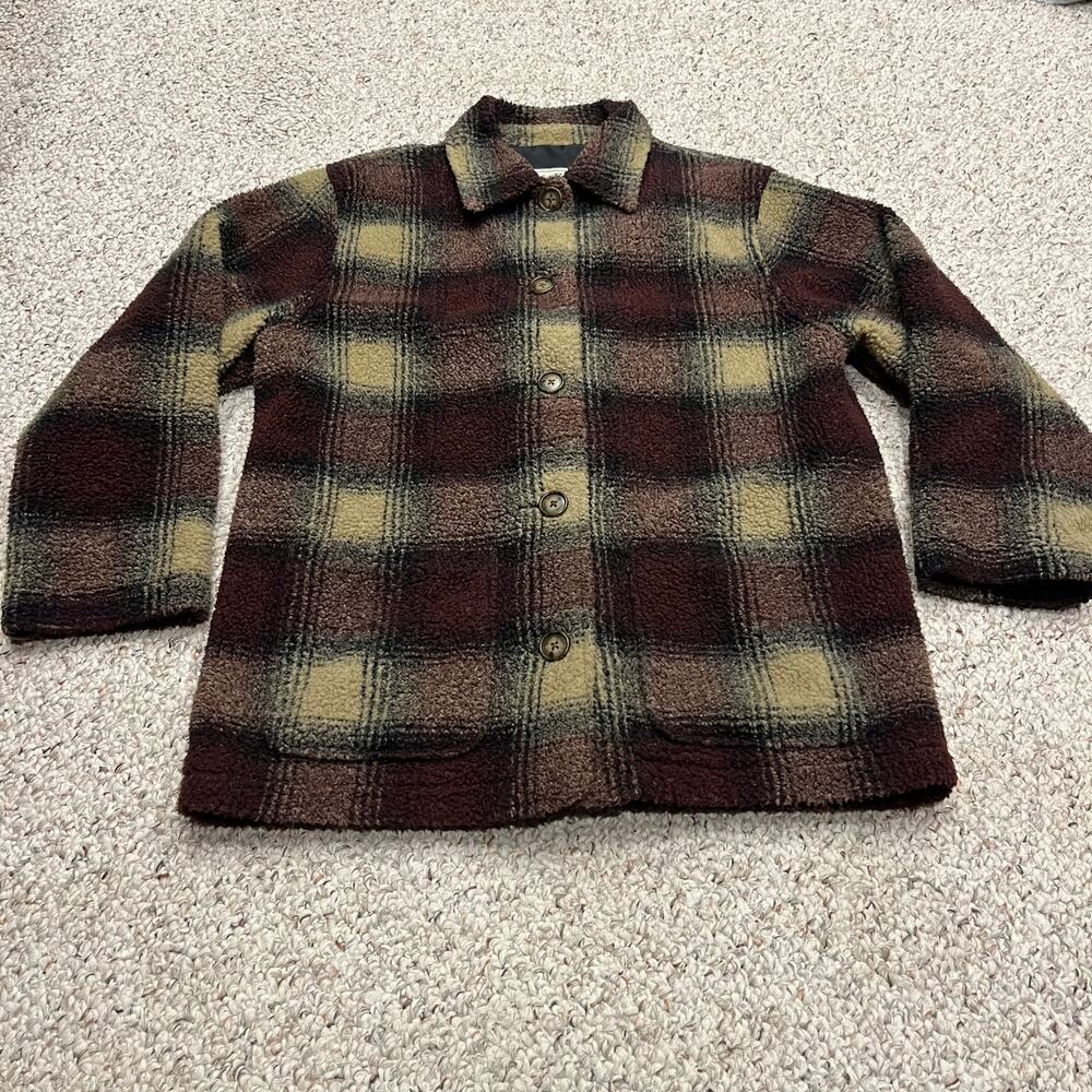 Vintage Eddie Bauer Plaid Fleece Shirt Jacket Sz M Petite 90s Outdoor Cabincore